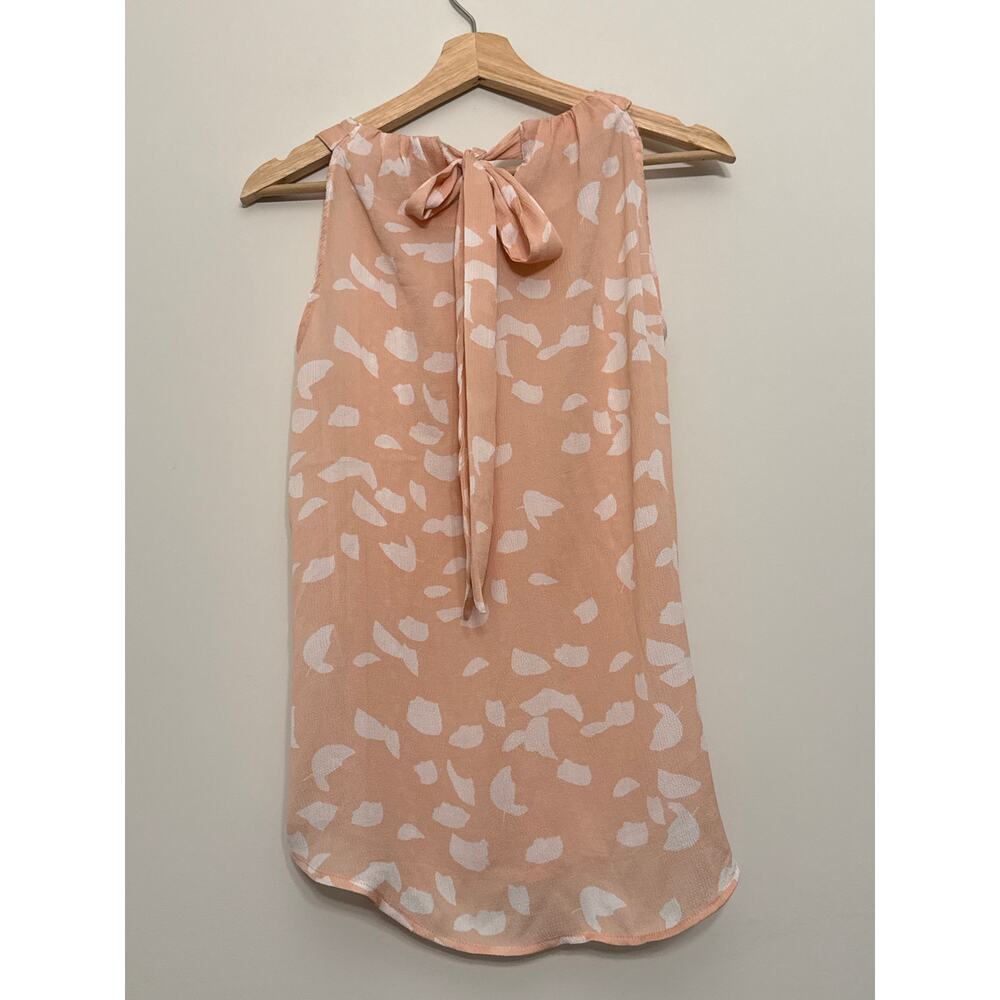 New York & Company Sleeveless Blouse Womens Small Peach Abstract Tie Back - Picture 4 of 4